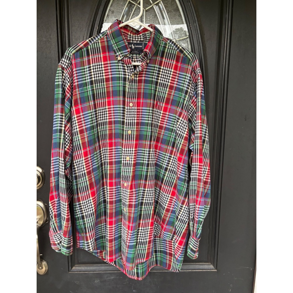 Polo Ralph Lauren Blaire Mens Medium Plaid Button Down Shirt Multi Color Cotton